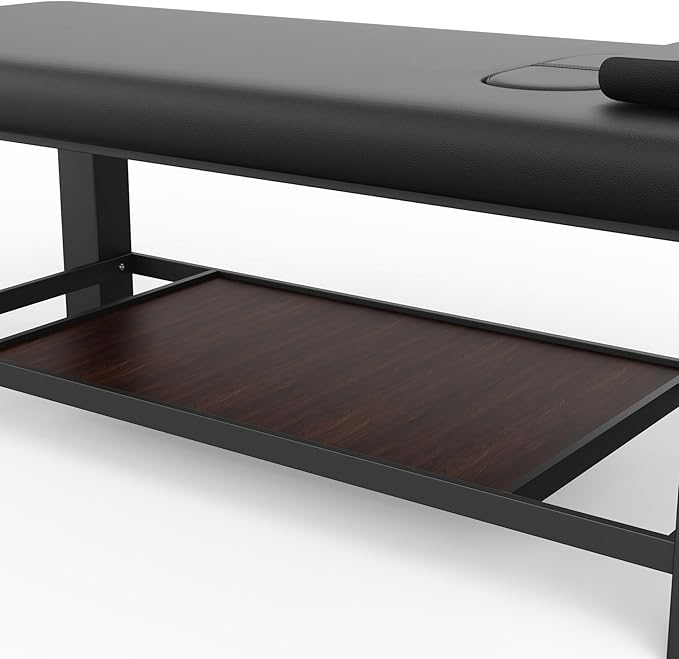 Professional Heavy-Duty Stationary Massage Table, Fixed Backrest Wide Exam Table, Metal Frame Treatment Bed for Spa Facial Salon Physical Therapy, Luxury PU Leather, Black, 31.5'' W × 75'' L