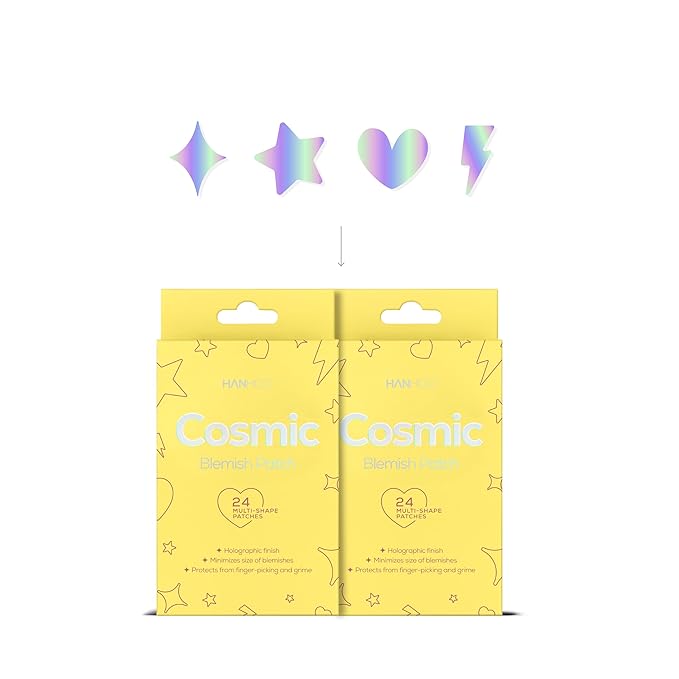 Hanhoo Cosmic Blemish Patch, 48 Count Holographic Pimple Patches, Multi-shaped Zit Stickers, Reduces Size of Blemishes, Acne Spot Treatment, Gentle Blemish Care, Korean Skincare 2 Pack