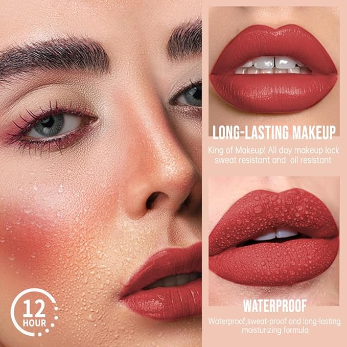 Matte Lip Stain – High Pigment Non-Transfer Matte Liquid Lipstick, Long-Lasting Waterproof Smudge-Proof Lip Color, Lightweight Comfortable Velvet Finish Lip Tint 03#（5PCS）