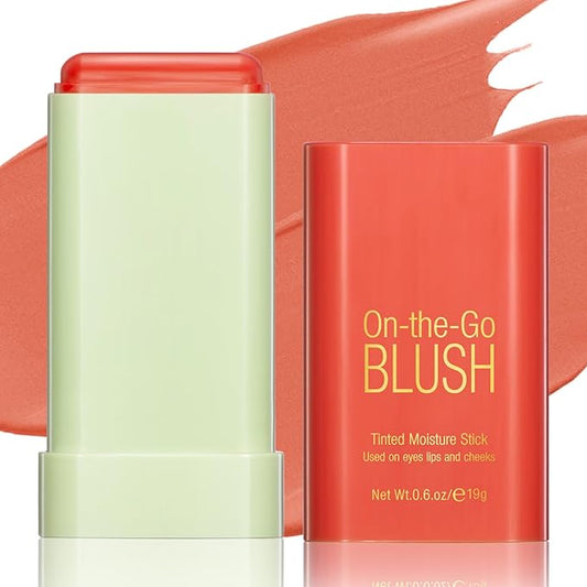 Blush Stick for Cheeks - Cream Makeup Blush Wand, Solid Moisturizer Stick for Cheeks Tint, Natural Blendable Waterproof Korean Matte Long-Lasting Smooth Blushes (#03 Coral Orange)