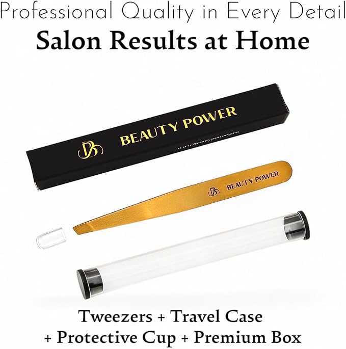 Ultra-Precision Professional Slant Tweezers for Women Facial Hair - German Stainless Steel, Lightweight Black Tweezers for Women & Men, Ideal for Eyebrow & Facial Grooming (Matte Gold)