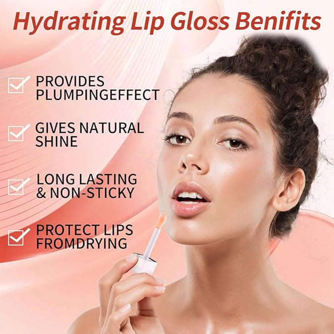 Hydrating Lip Glow Oil, Moisturizing Lip Glow Oil, Nourishing Glossy Transparent Lip Oil, Plumping Lip Oil, Lip Balm, Non-sticky Tinted Toot Lip Balm for Lip Care (PINK)0.2 OZ
