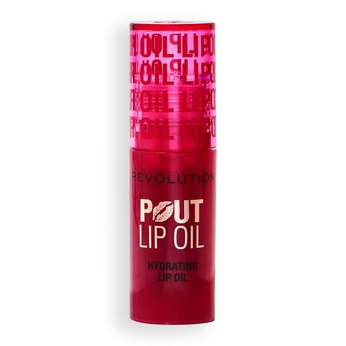 Revolution Beauty London, Pout Lip Oil, Nourishing Tinted Lip Oil, High Shine, Non-Sticky Finish, Vegan & Cruelty-Free, Cherry Red, 0.13 oz