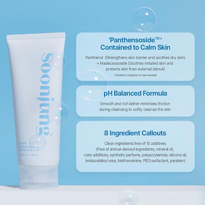 ETUDE SoonJung 5.5 Foam Cleanser 5.1 fl. oz. (150ml) 23AD | Soft Bubble Hydrating Vegan Facial Cleanser for Sensitive Skin | Fragrance-Free Low-pH Korean Cleansing Wash | Korean Skin Care, Kbeauty