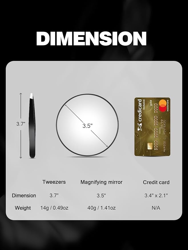 10X Magnifying Mirror with Suction Cups and Tweezers Set, 3.5 inches Magnified Makeup Mirror, Black, 1PC