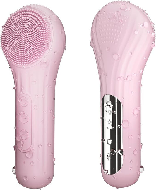 5 Modes Silicone Face Scrubber, Waterproof Face Scrubber Exfoliator for Men & Women, Rechargeable Electric Facial Cleansing Brush for Deep Cleansing, Exfoliating, Massage (Pink)