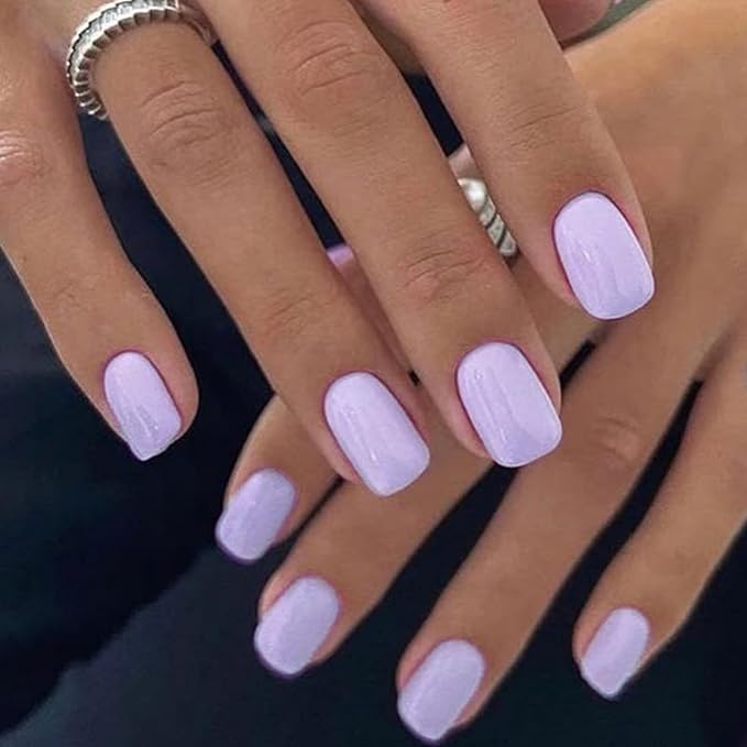 GLAMERMAID Extra Short Press on Nails 24PCS, Light Purple Fall Gel Glue on Nails, Glossy Round Reusable UV Finish Fake Nails Acrylic False Nails Manicure Kits for Women
