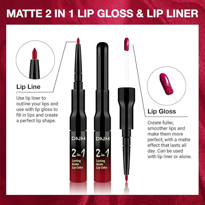 evpct 1Pcs Ruby Rose Red Matte Lip Liner & Liquid Lipstick Stain Makeup Set for Women, Red Lip Liner Stain Long Lasting Waterproof Smudge Proof, Cruelty Free Lip Stick Makeup 24 hours originales, 58