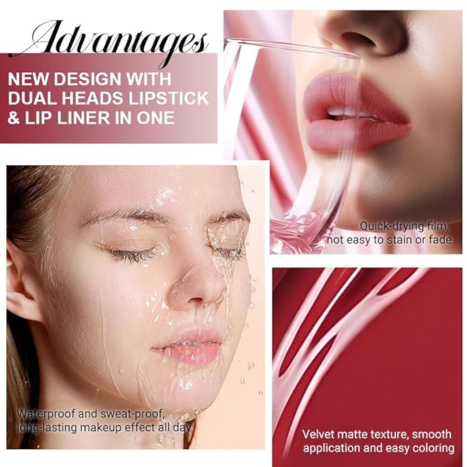 1Pcs 2 in 1 0xblood Red Matte Lip Liner and Liquid Lipstick Stain Makeup Set for women, Red Long Lasting Smudge Proof Lip Tint Matte Finish Lip Gloss for All-Day Color Hold Easy to Use 30#