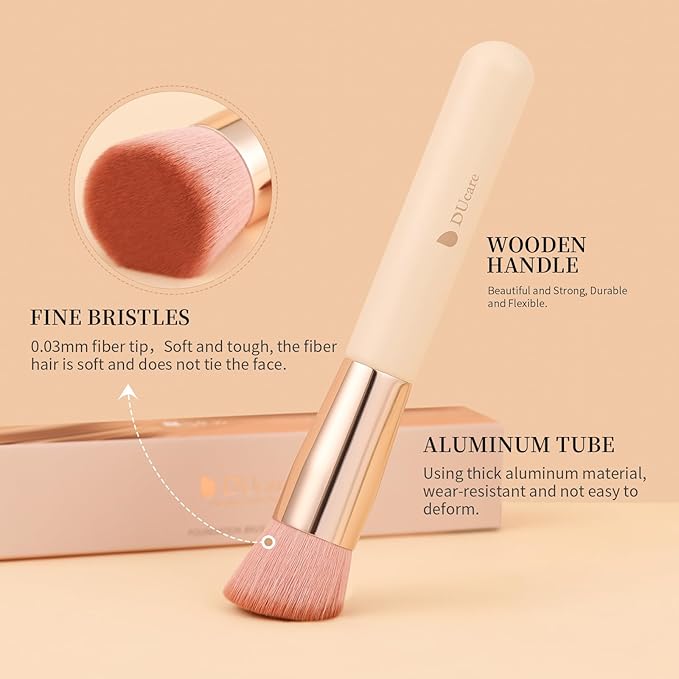 DUcare Foundation Concealer Brush 2Pcs Flat Top Kabuki Brush for Face Synthetic Liquid Blending Mineral Powder Makeup Tools pink