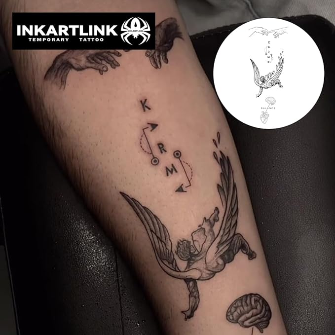 INKARTLINK Semi Permanent Tattoo, Temporary Tattoo, beautiful and realistic design, fun tattoo experience, cruelty-free, non-reflective, waterproof (Fallen Angels、 Brains and Hearts)