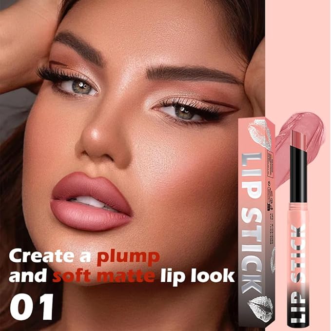Matte Lipstick Crayon for Women, Pink Nude Lip Stick Pencil 24 Hour Long Lasting Waterproof, Non-Drying Hydrating Formula Lip Gloss Makeup, Vegan & Cruelty-Free, 01