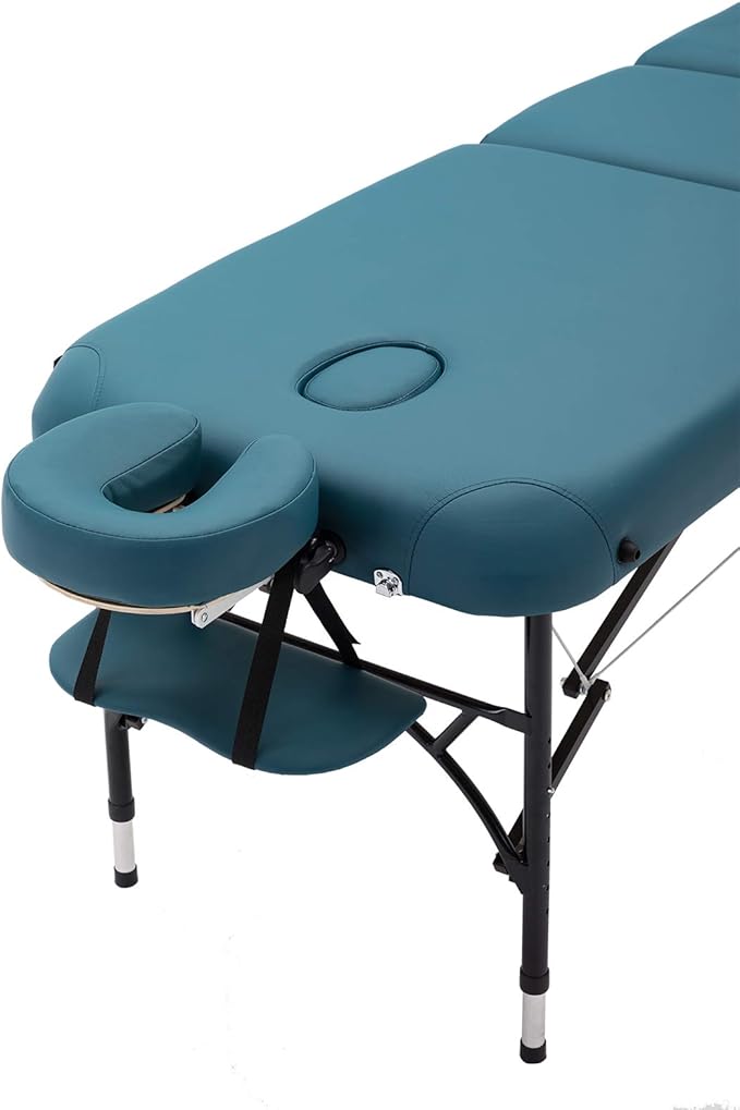 Artechworks 28" Width 3 Folding Portable Lightweight Massage Table Facial Salon Spa Tattoo Bed with Aluminium Leg for Home Office Living Room, Teal Green Color