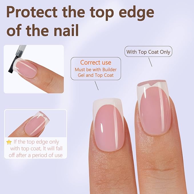 Misssix French Gel Nail Tips, 160Pcs French Tip Press on Nails Short Square Pink, No Need to File Tips Pre-lasting, Fake Nails for Nail Art DIY 16 Sizes