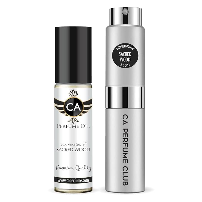 CA Perfume Duo Impression of Sacred Wood For Women And Men Perfume Layering Set Long Lasting Travel Size EDP + Body Oil Roll-On Bottle 0.27 Fl Oz+0.33 Fl Oz