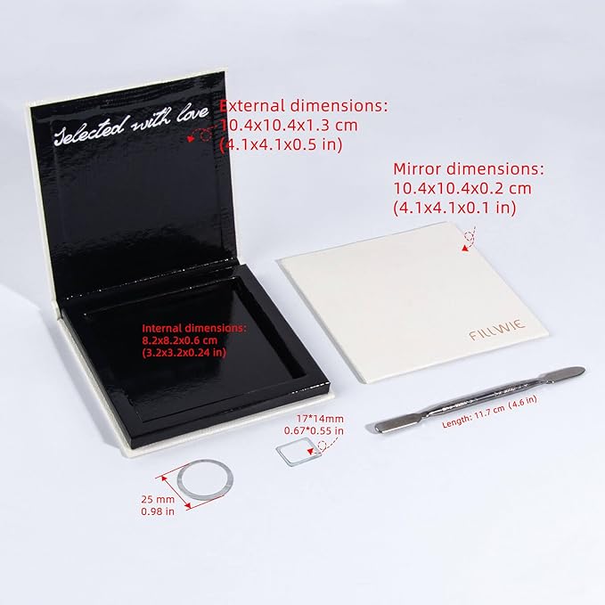 White Magnetic Refillable Makeup Palette with Mirror – Lightweight, Durable, Travel-Ready Case for Eyeshadow, Blush, Lipstick – Includes Spatula & 20 Stickers – Small, Waterproof Paperboard