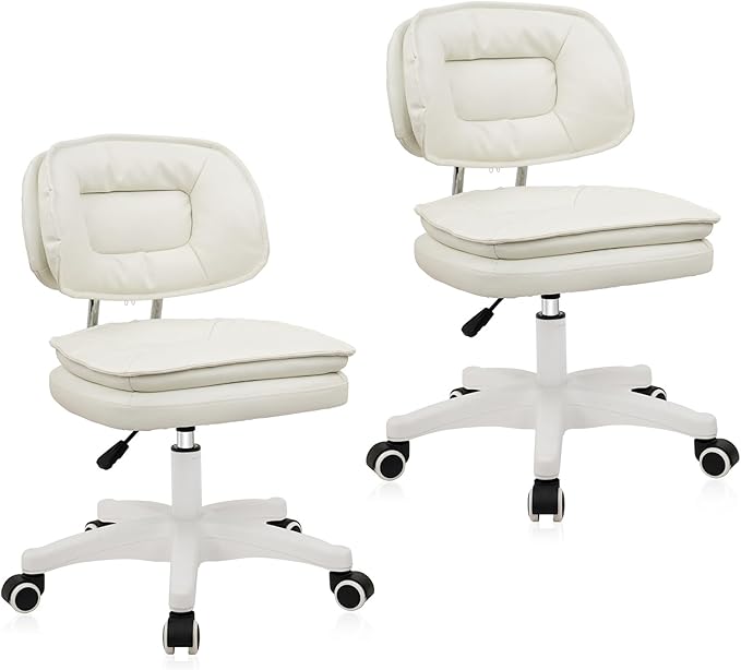 Small Rolling Stool with Backrest - 360° Swivel Rolling Chairs with Wheels,Adjustable Height Armless Vanity Chair, Thickened Seat Cushion Stool Chairs for Spa, Shop, Salon, Massage, Beige, 2 Pack