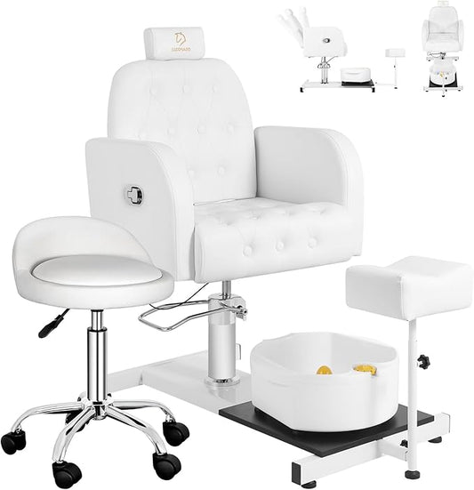 Pedicure Chair with Massage Foot Bath for Nail Tech and Foot Bath, Pedicure Chair 360 ° Rotation Height Adjustable Pedicure Unit Station (450whitekou)