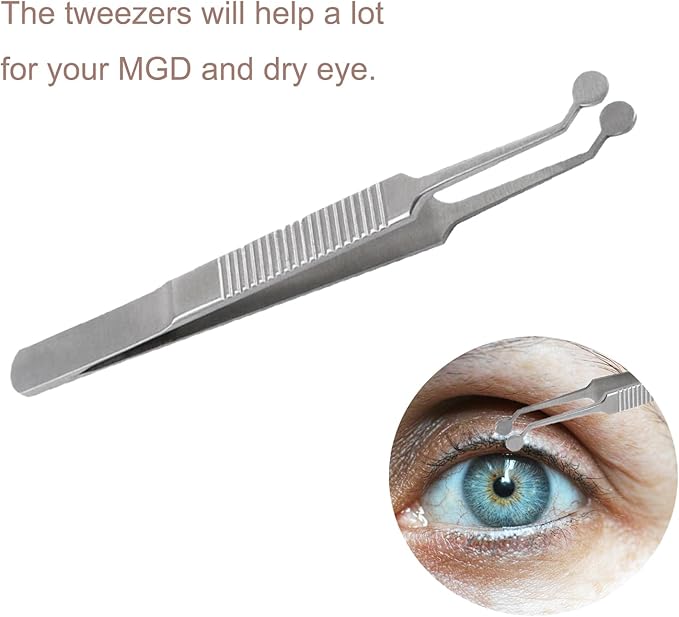 Meibomian Gland Expressor Forceps, Eyelid Gland Blockage Unblocking Tools, Stainless Steel Eyelid Massage Tweezers-Round Tip for Dry Eyes Extraction Tool(Silver)