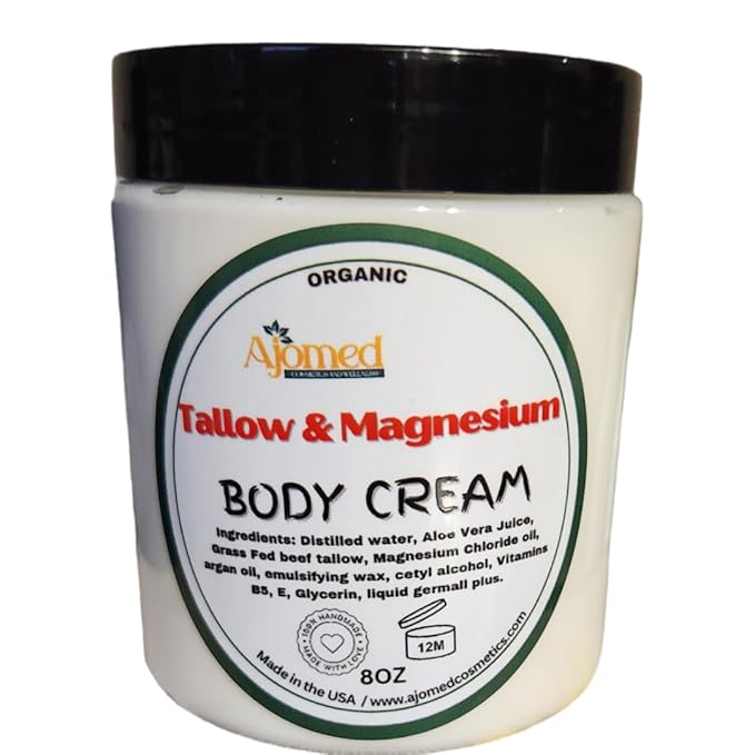 Beef Tallow & Magnesium Body butter - Grass Fed and Finished beef tallow Magnesium Cream- Handmade moisturizer for Cracked, Dry, Itchy skin- eczema cream- diaper rash (OATMEAL & HONEY)