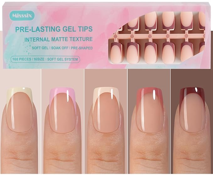 Misssix French Gel Press on Fake Nail Tips, Short Square, No Need to File, Pre-lasting for Nail Art DIY 16 Sizes Multicolor 160Pcs