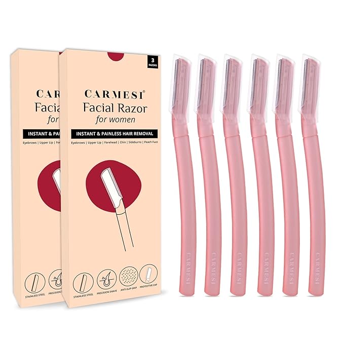 Facial Razor for Women | Painless & Precision Face Hair Removal | for Peach Fuzz, Eyebrow, Chin & Upper Lip | Gentle Exfoliation & Smoother Skin | 3 Count (Pack of 2)