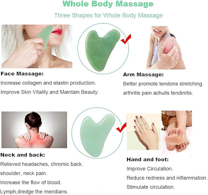 Ditind Gua Sha, Jade Stone Gua Sha Massage Tool, Guasha Tool for Face and Body Skin Massage. Gua Sha Set for Toxins Prevents Wrinkles for SPA Acupuncture, Therapy Trigger Point Treatment.