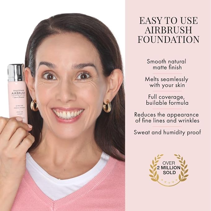 Jerome Alexander MagicMinerals AirBrush Foundation, Spray Makeup with Skincare Active Ingredients, Ultra-Light, Buildable, Full Coverage Formula (Light Medium)