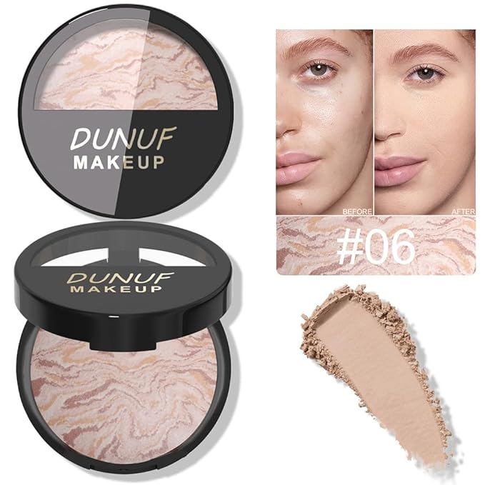 Baked Natural Correcting Pwoder Foundation Makeup, Highlighter Hybrid - Natural Finish, Waterproof Long Lasting, Demi-Matte Natural Finish, Talc-Free, Vegan, 06#