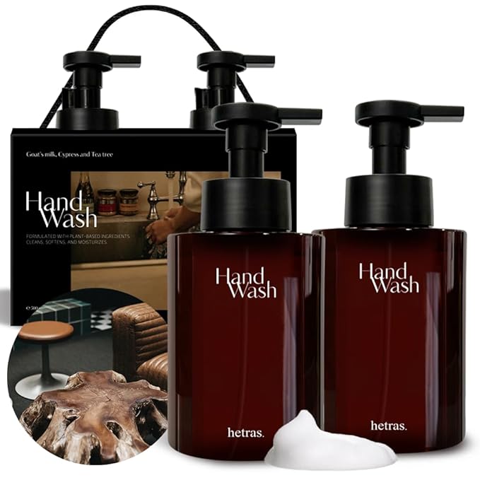 hetras. Perfume Bubble Hand Wash with Pump Dispenser 17.4 fl oz x 2 Pack | Hotel Wood - Luxurious Forest Scent | Hydrates & Cleanses Skin | Gentle & Mild Ingredients