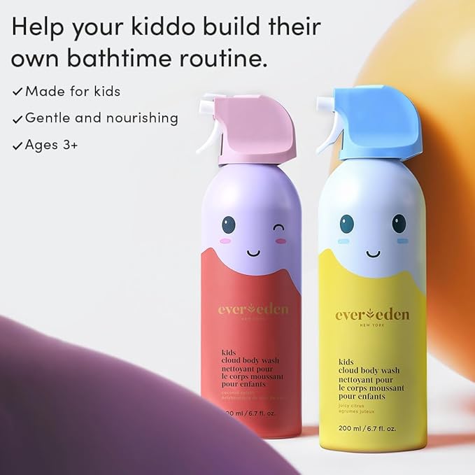 Evereden Kids Bathtime Trio: Hair Detangling Shampoo & Conditioner Set + Cloud Body Wash - Clean & Vegan Kids Haircare Set Paired With Fun Foaming Body Wash - No Sulfates, Paraben, or Phthalate