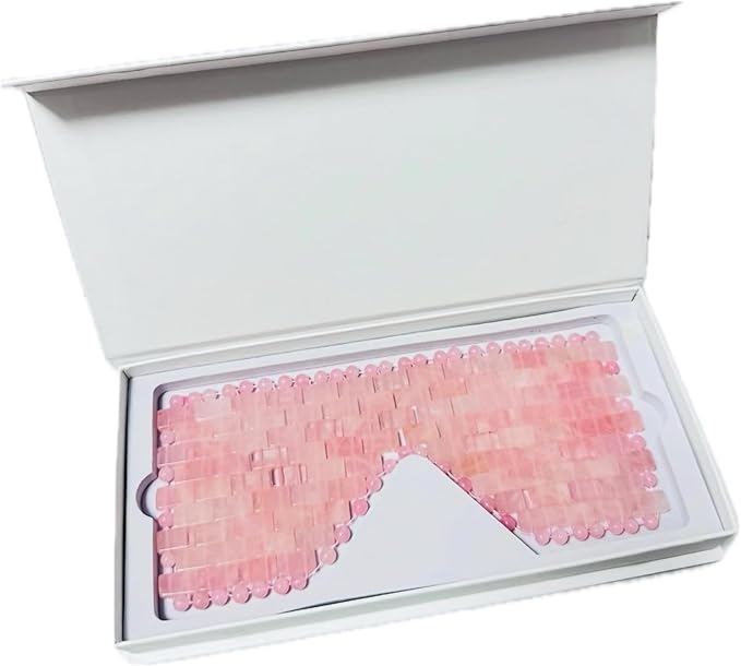 Rose Quartz Eye Mask by This Hippie Girl, Handcrafted Crystal Cut, Depuff for Puffy Eyes, Relieve Stress, The Cold-to-The-Touch Rose Quartz is Weighted for Comfort, Eye Mask for Facial