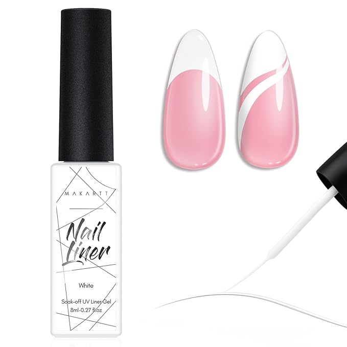 Makartt White Gel Liner Nail Polish: Soak Off UV/LED Gel with Built-in Thin Brush for DIY Manicure Home and Salon Nail Art Designs 8ml