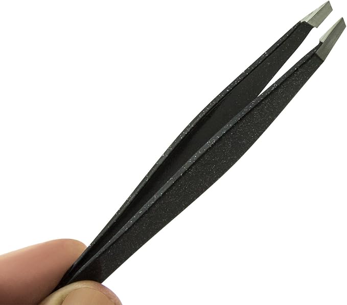 Tweezers – Surgical Grade Stainless Steel - Slant Tip for Expert Eyebrow Shaping and Facial Hair Removal – with Protective Pouch - Best Tweezer for Men and Women (Black)