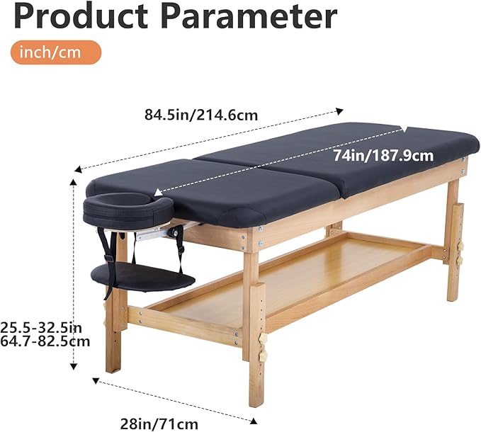 PayLessHere Metal Frame Massage Table Stationary Massage Bed 74" L 28" W 2.5" THK Memory Foam Layer Heavy Duty Stationary Physical Therapy Bed for Spa Footmassage Facial CareSpa Tattoo