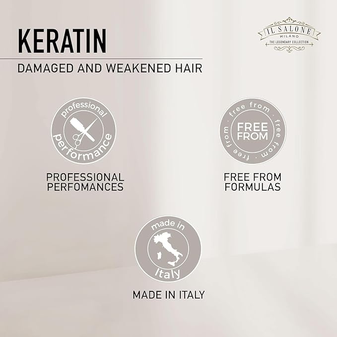 Il Salone Milano Professional Keratin Shampoo for Damaged Hair - Hair Repair Shampoo - Hair Treatment for Weakened Hair - Made with Almond Oil & Vitamin E - Salon-Quality Hair Care (16.9 oz / 500 ml)
