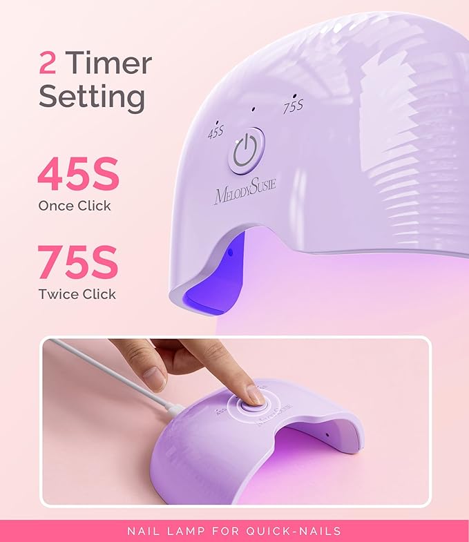 MelodySusie Small LED UV Nail Lamp with Lightweight Design, P-ART06F Nail Dryer with Simple Button Control Cures All Soft Gels at Home, Especially Half-Cured Gel, Base Coat & Top Coat Purple