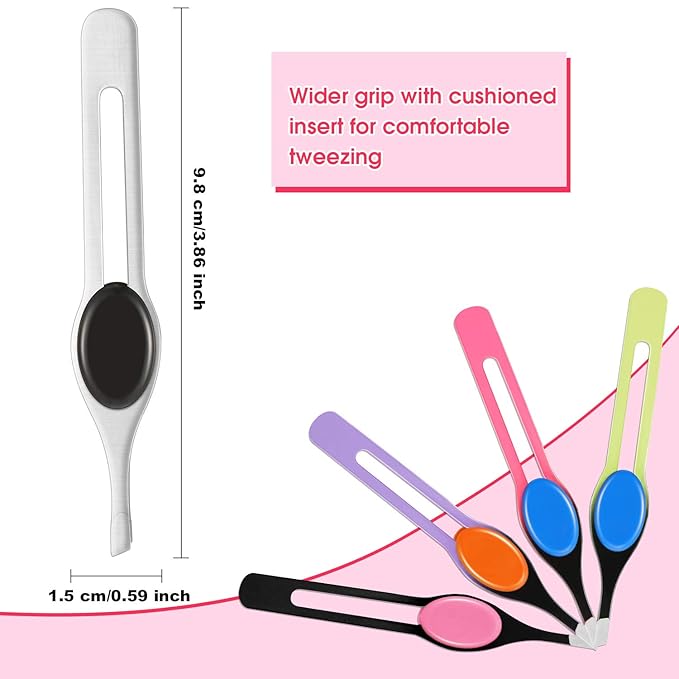 Chumia 5 Pieces Non-Slip Grip Tweezers Slanted Tip Stainless Steel Tweezer Wide Precision Tip Clip Tweezer for Ingrown Hair Eyebrow Shaping Splinter Blackhead Remover (Colorful Rubber Grip)