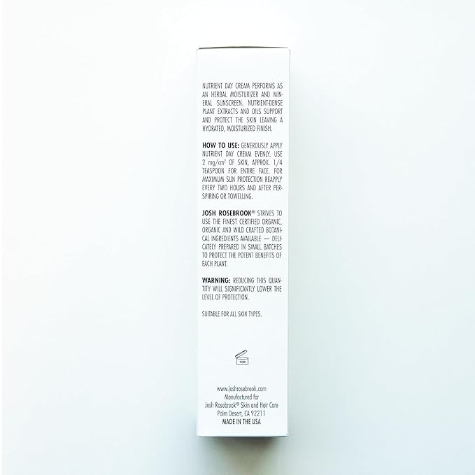 Josh Rosebrook Nutrient Day Cream - Regenerating Facial Moisturizer, High Protection Broad Spectrum Sunscreen SPF 30, Reef Safe - 30mL - 1.0 Oz