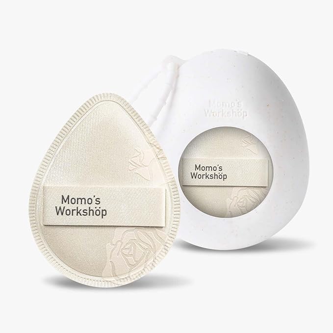 Satin White Egg Makeup Sponge,Firm Bounce Rubycell,Cushion Sponge with Wide PU Leather for Quick-Dry/Full Coverage Foundations, Cosmetic Puff,2pcs Beauty Puffs&Storage Case