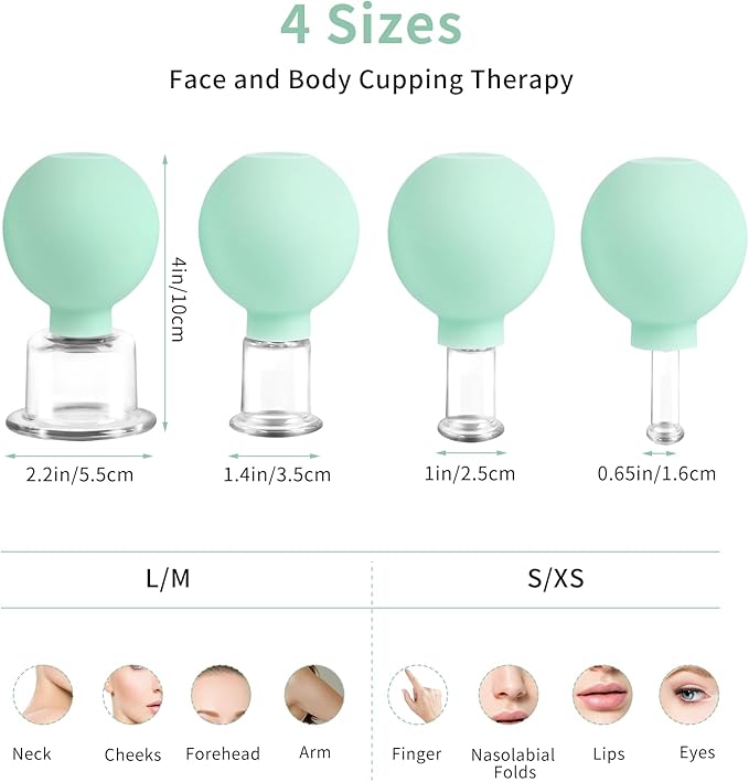 Meifuly Facial Cupping Set, 4 PCS Silicone Vacuum Suction Face Massage Cups, Skin Tightening Kit for Eyes, Face and Body (Green)