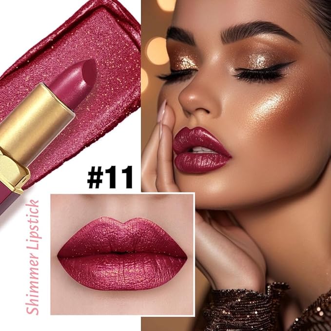 Plum Metallic Lipstick for Women,Lightweight Shimmer Frosted Lipstick,Glitter Lip Gloss Stain Long Lasting Waterproof Smudge Proof 24 Hour Full Coverage Lip Makeup,Vegan