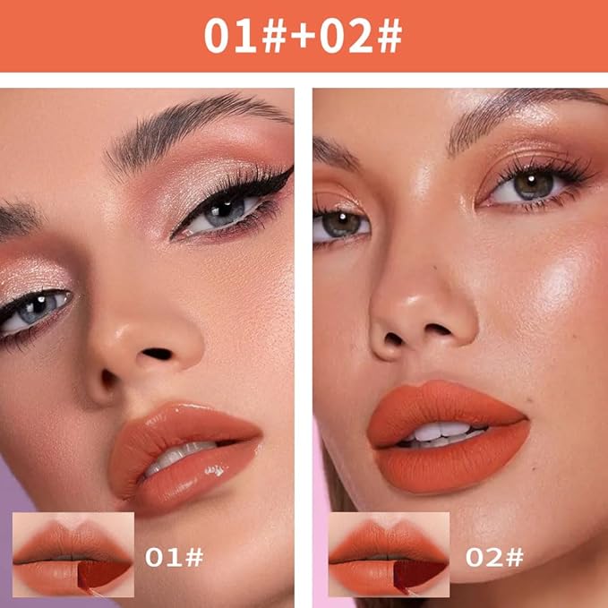 2-In-1 Peel Off Lip Stain Matte Finish Lip Liner Tattoo Peel-off Lip Tint Long Lasting All Day Lip Masque Waterproof Smudge-proof Transfer-proof, (1+2#Combination Pack, cinnamon+coral)
