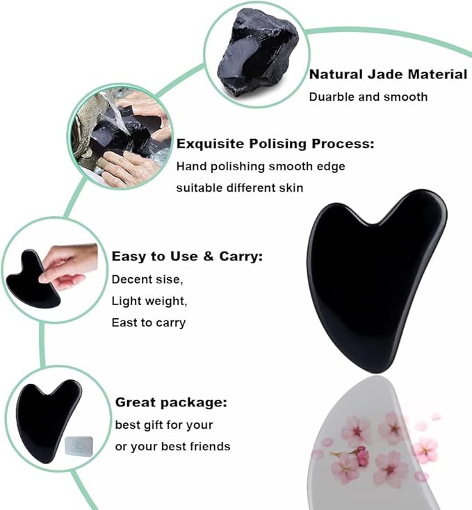 Ditind Gua Sha Facial Tools, Black Obsidian Gua Sha Massage Tool, Natural Jade Guasha Tool for Face and Body Skin Massage. Gua Sha Set for SPA Acupuncture Therapy, Trigger Point Treatment.