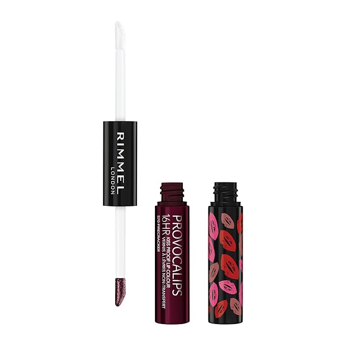 Rimmel London Provocalips 16hr Kiss-Proof Lip Color - Two-Step Liquid Lipstick to Lock in Color and Shine - 570 Firecracker, .14 fl.oz.