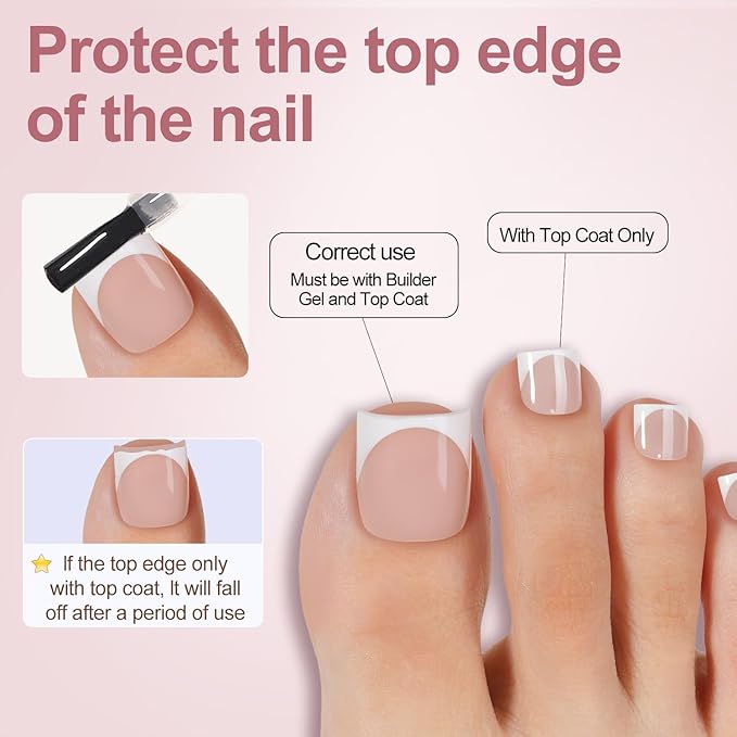 Misssix French Tip Press on Toe Nails, French Square Toe Nail Tips Skin White, Soft Gel False Toenail, Acrylic Soak off Fake Toe Nails for Women Nail Art DIY 15 Sizes