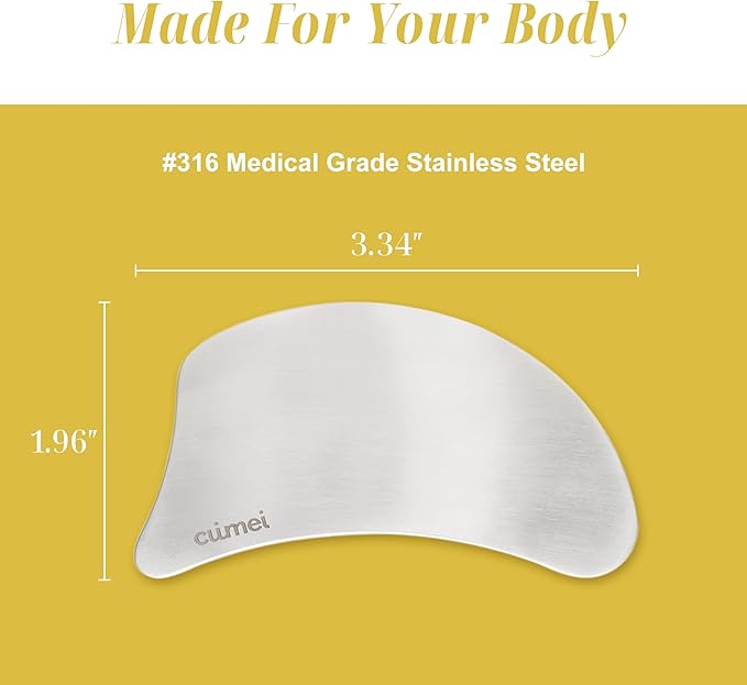 SHUHU Stainless Steel Gua Sha Facial Tool for Face & Body – Jawline Sculptor & Puffiness Relief – Face Massage Tool for Lymphatic Drainage, Tension & Muscle Relief, with Travel Pouch