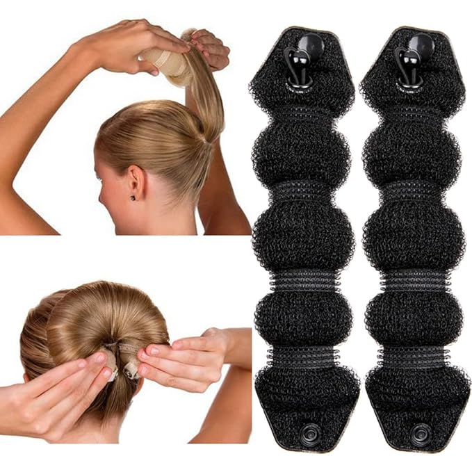 Goldrose Beauty Magic Hair Styling Buns - 2 Piece Perfect Donut Chignon Bun Maker Clip Hair Curler Styler Accessory 2 Small (Black)