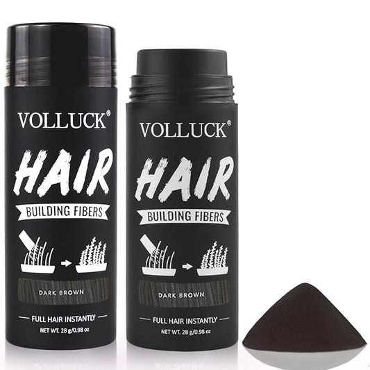 VOLLUCK Hair Fibers for Thinning Hair, Instant Coverage Hair Building Fibers for Women and men, Natural Hair Powder for Conceal Hair Loss 28 g*2 (Dark Brown, 2 PCS)