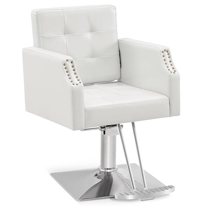 BarberPub Classic Salon Chair for Hair Stylist,Hydraulic Barber Styling Chair,Beauty Salon Spa Equipment 8818 (White)